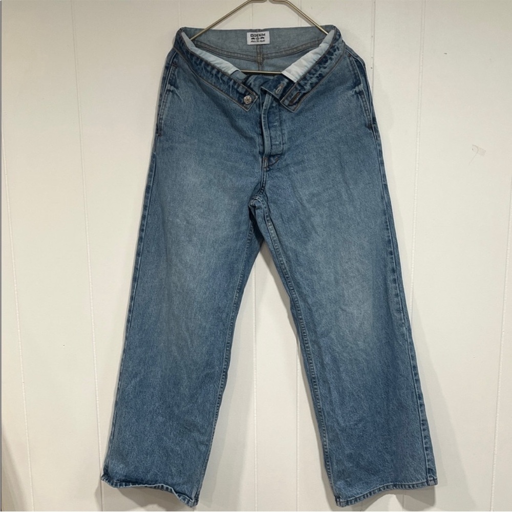 EB Denim Fold Over Waist Wide Leg Jeans street style USA actual sz 28 grunge - Picture 10 of 15